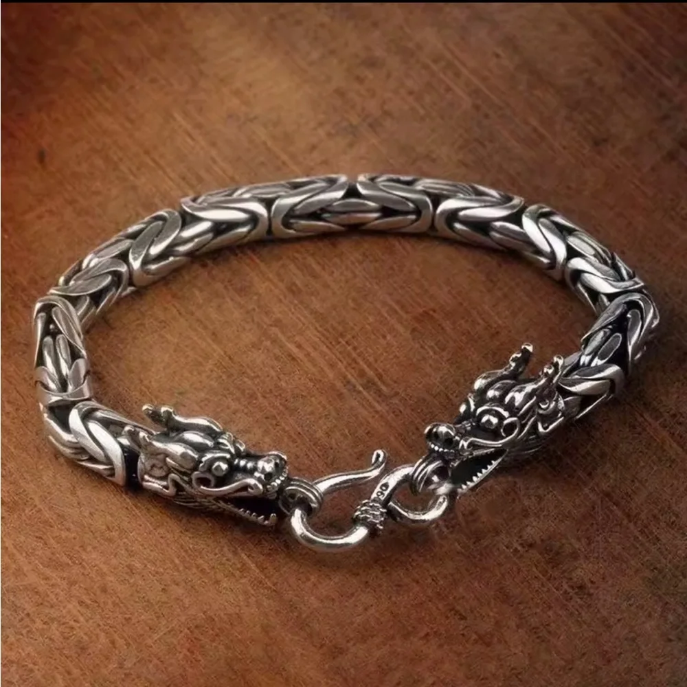 Dragon Head Sterling Silver Men's Bracelet